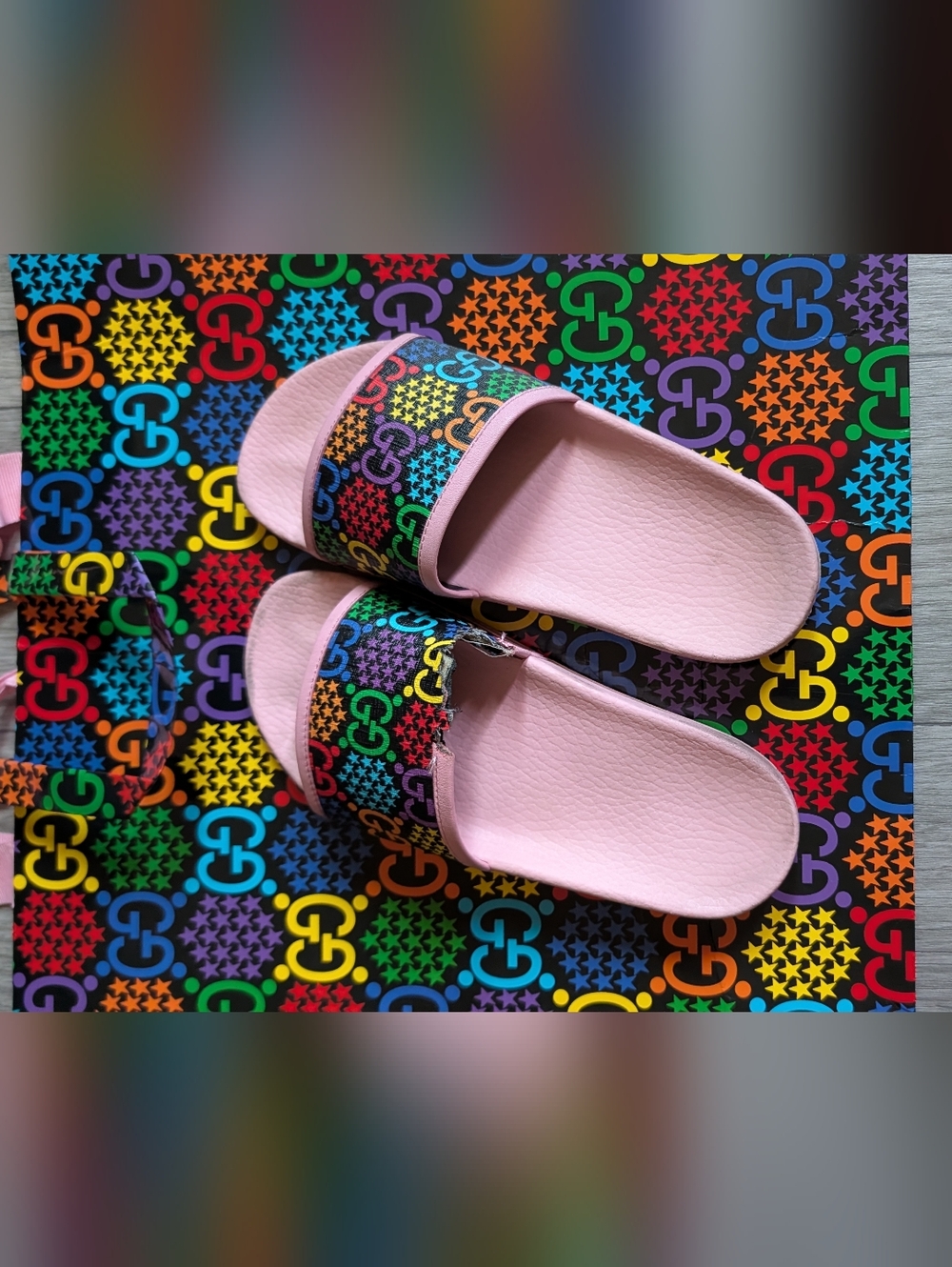Pink Multicolor G Logo Slide Sandals